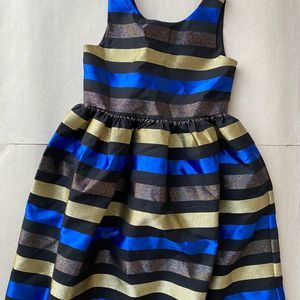 Dressed Up by Gymboree Black/Blue/Gold Striped Metallic Dress Size 8Y